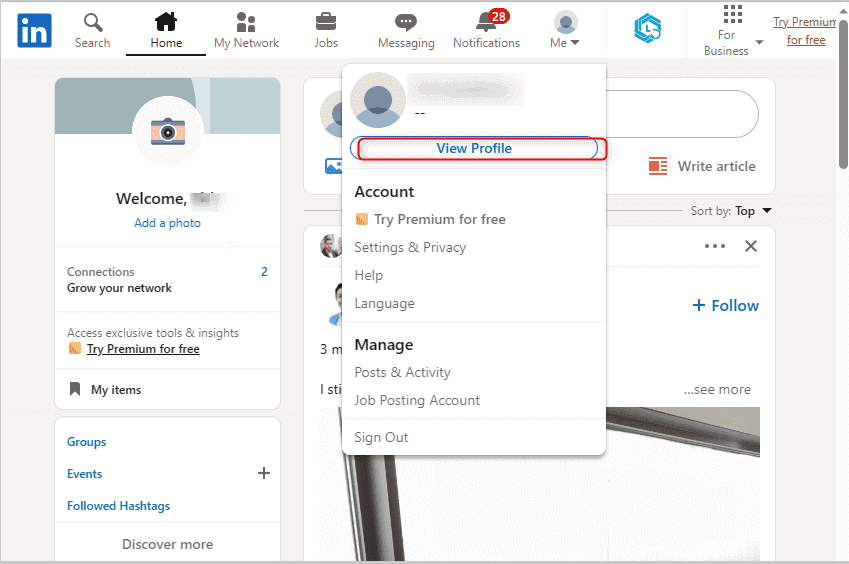 View your LinkedIn profile