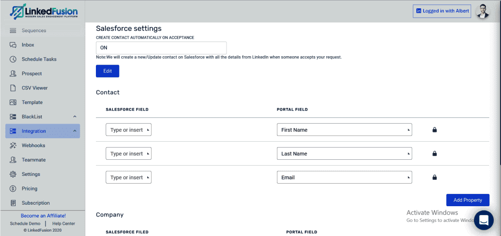 linkedfusion-salesforce-settings